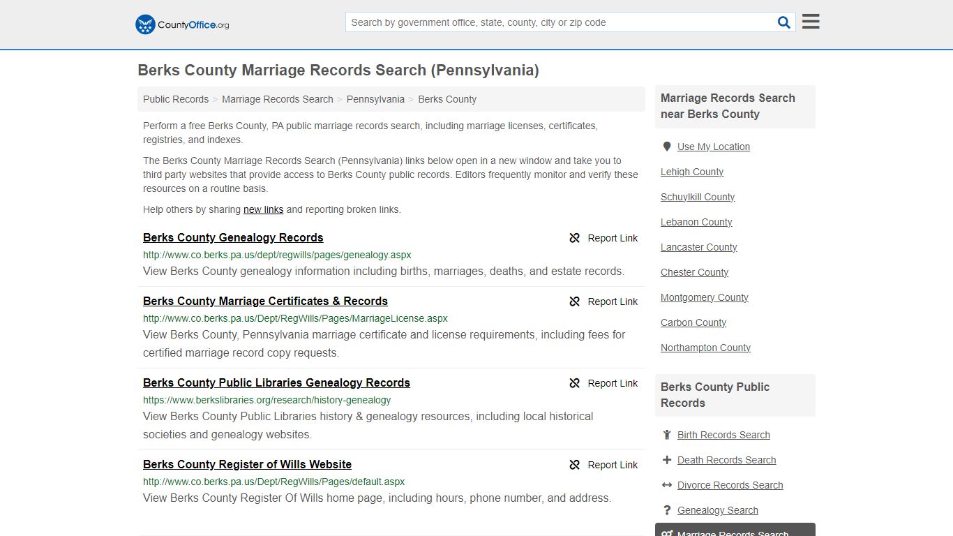 Berks County Marriage Records Search (Pennsylvania) - County Office