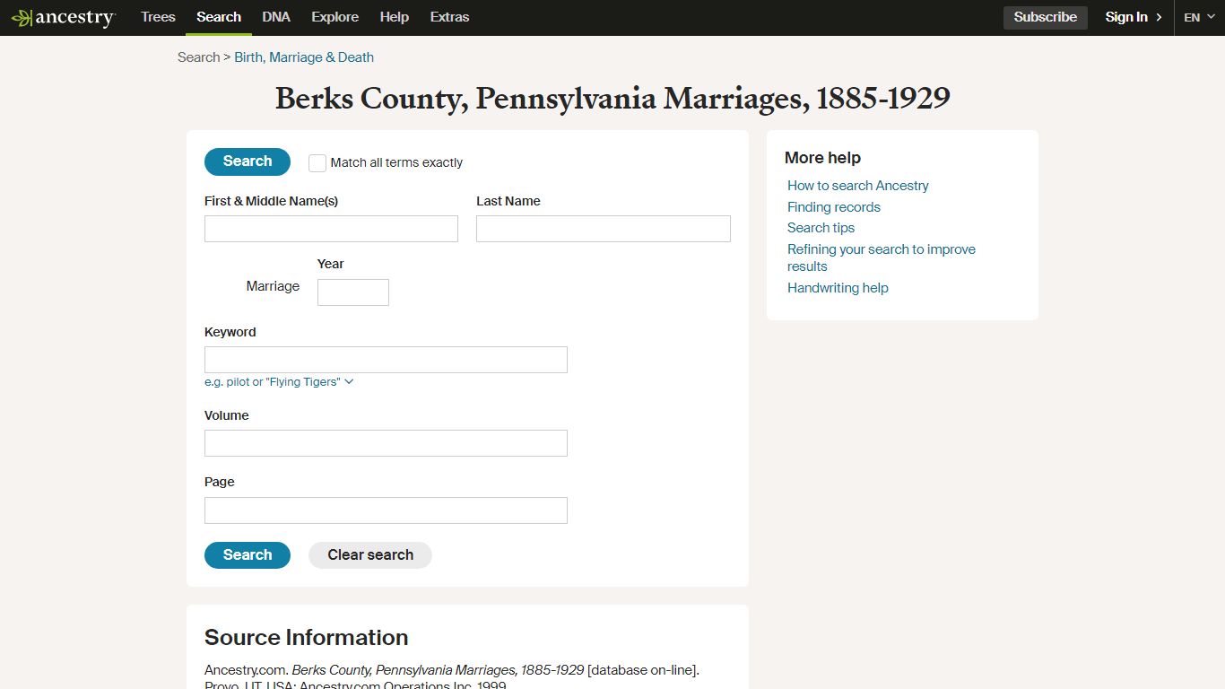 Berks County, Pennsylvania Marriages, 1885-1929 - Ancestry.com