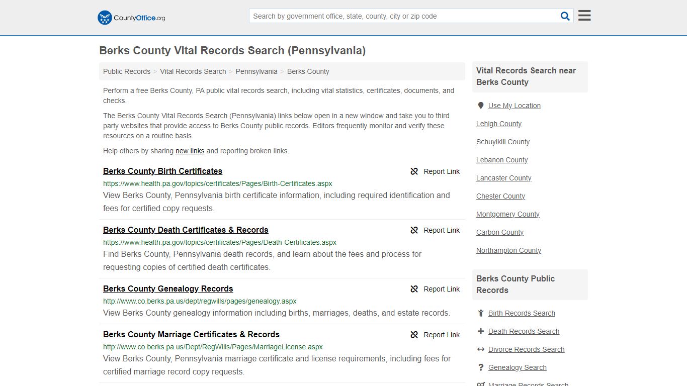 Berks County Vital Records Search (Pennsylvania) - County Office